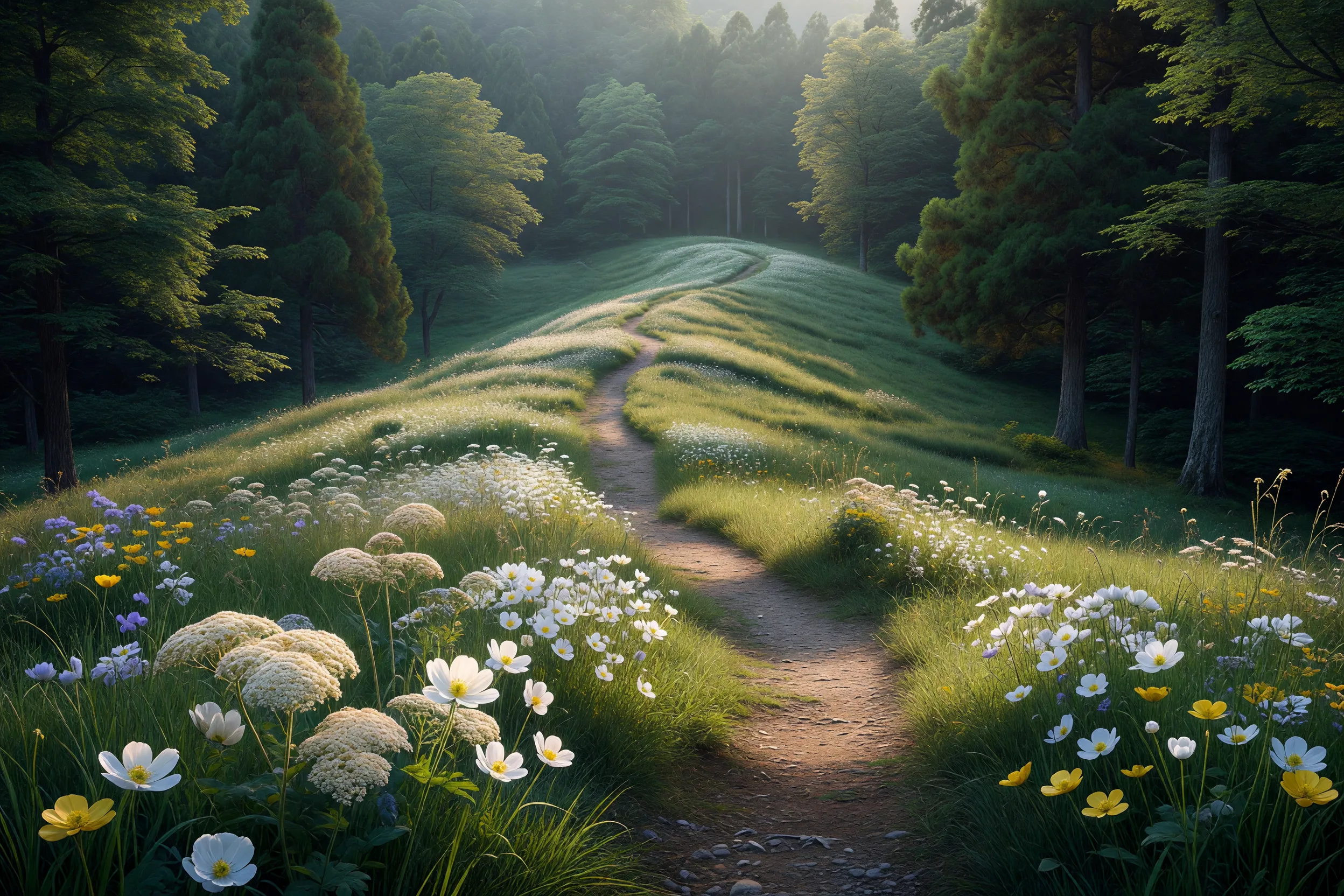 山の花畑の小道