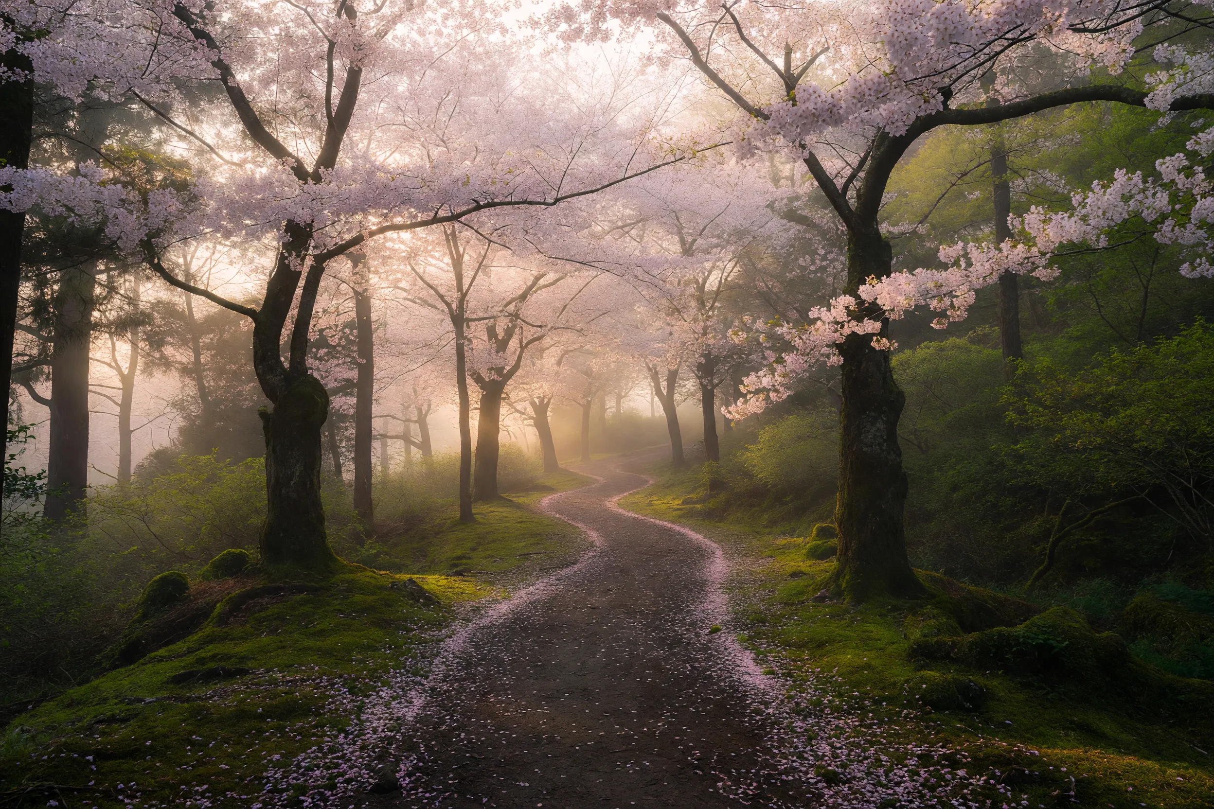桜咲く山道